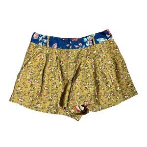 Corey Lynn Calter Brown Blue Floral Cottagecore Pleated Flutter Hem Shorts SZ 4